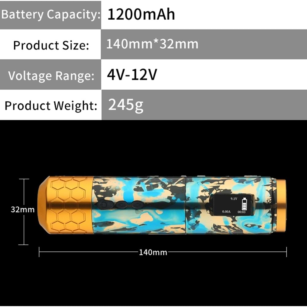 SHOTS-CAMO 3 WIRELESS KABLOSUZ PEN DÖVME MAKİNESİ