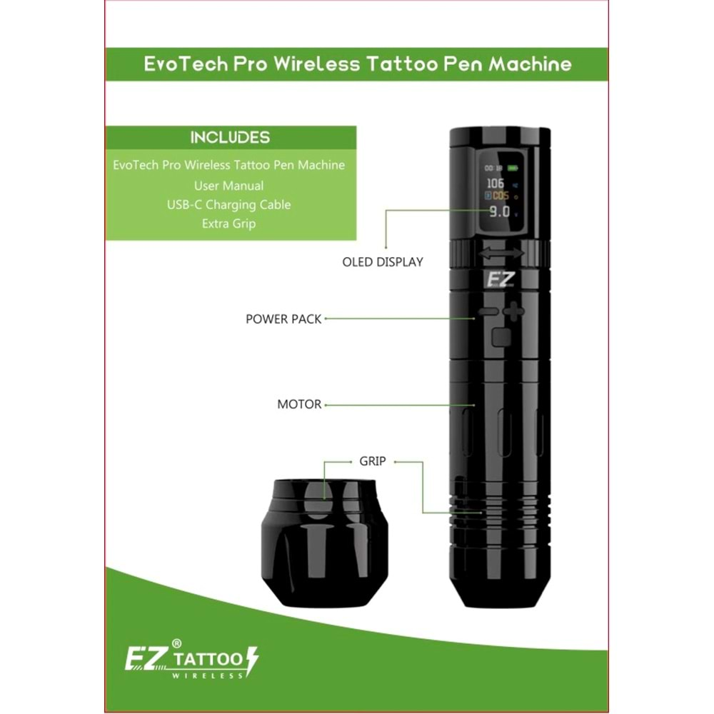 EZ EVOTECH PRO SARJI PEN DÖVME MAKİNESİ SİYAH